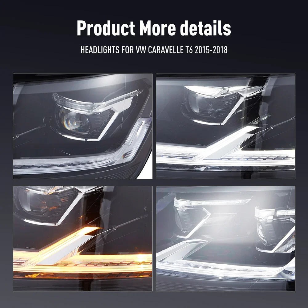 Paire d'ensemble de phares de voiture LED pour Volkswagen Caravelle T6 phare 2015-2018 lampe frontale avant DRL clignotants phares