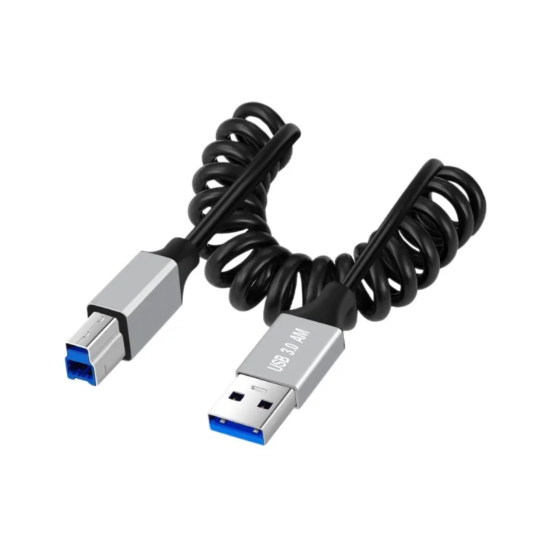 Cable USB 3.0 Type-A Male to USB3.0 Type-B Male Stretch Coiled Cable 100cm Extension 5Gbps for Disk Printer Camera Data