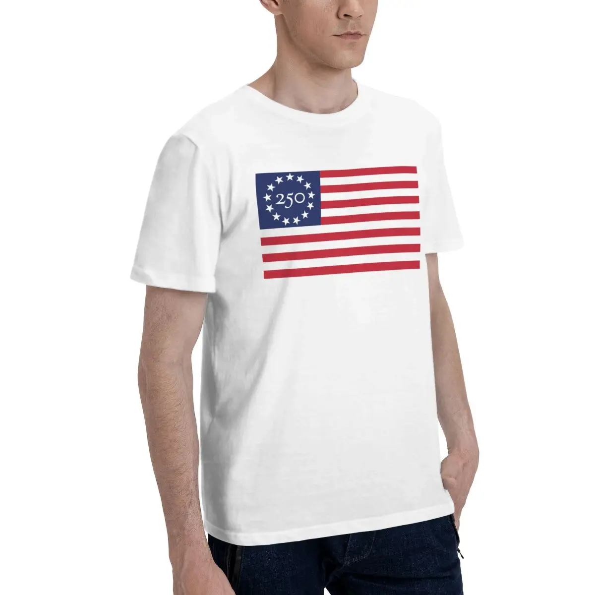 usa flag Men's 100% Cotton Printed Short Sleeve T-Shirt with Outdoor Patterns, Active Wear, Cool Touch Top for Camping