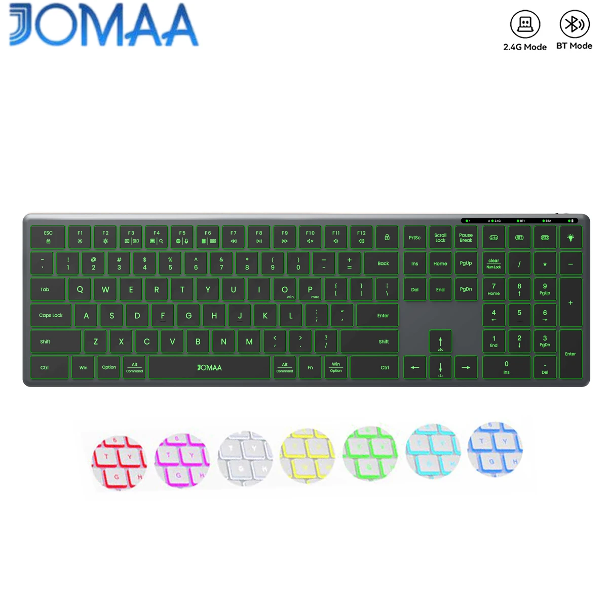 Jomaa Wireless Bluetooth Keyboard Multi-Device Full Size Wireless Backlight Keyboard with Number Pad,for Windows/PC/Laptop/Phone