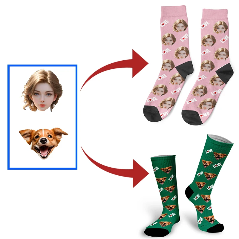 

Funny personalized custom face socks novelty design cats puppies pet photos couples personal custom happy socks holiday gifts