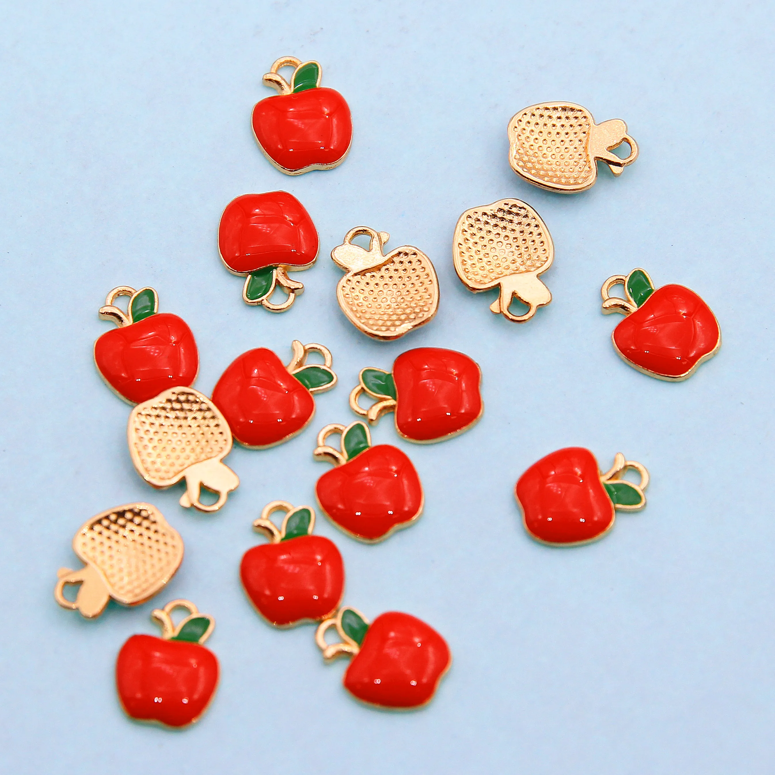 10pcs 15*11mm fruit red apple alloy pendant DIY handmade single hole necklace bracelet accessories jewelry