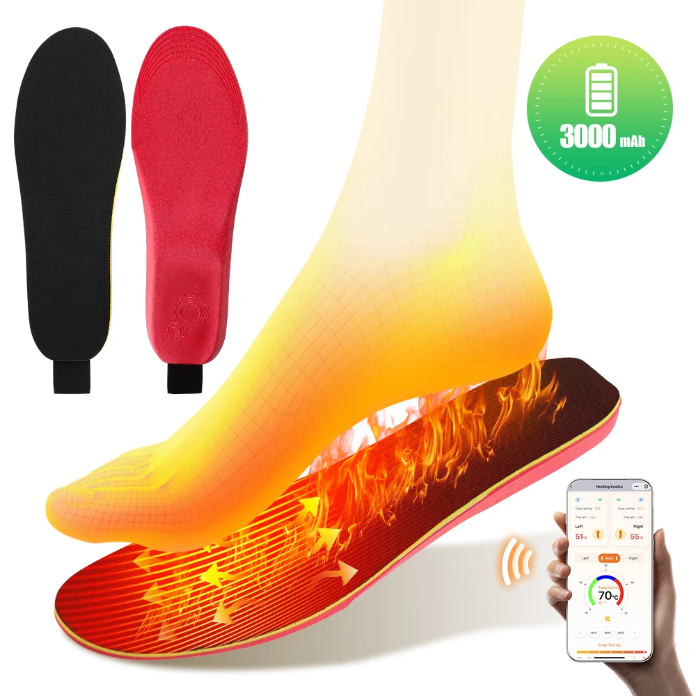 Cordless Heated Insoles APP Control Electric Foot Warming Pad for Winter Outdoor Ski Adjustable Temperature Feet Heater Shoe Pad for Women Men 3000mAh Wireless