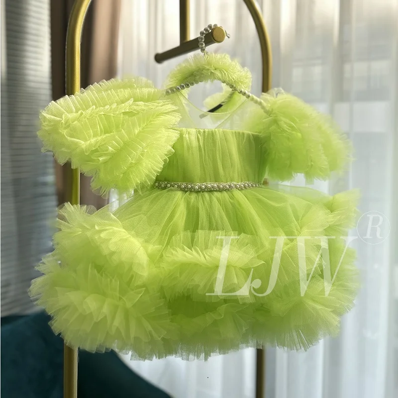 Girls puff sleeve princess dress 1-12 years old big bow cake dress birthday party host catwalk high-end performance costume