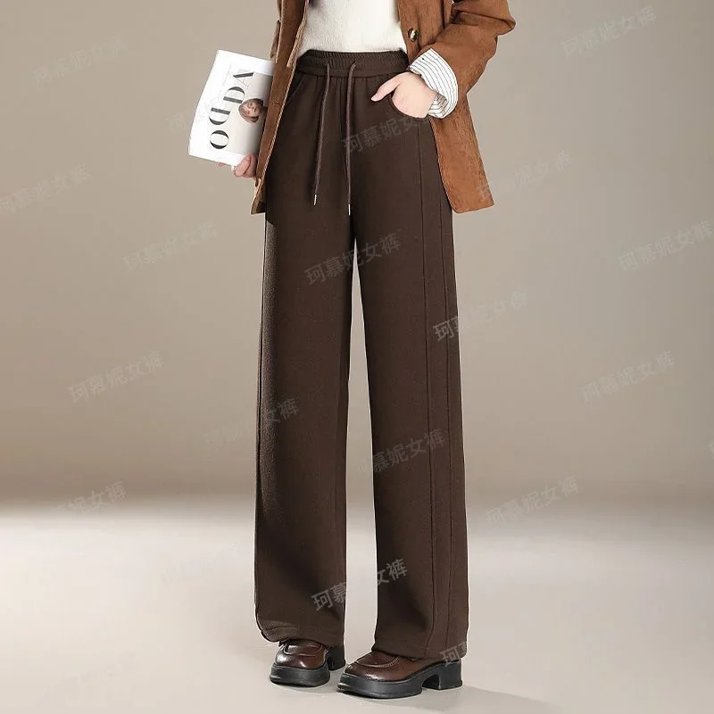 الخريف والشتاء فضفاض مستقيم المرأة ضيق واسعة الساق السراويل الجديدة 2025 عالية الخصر المألوف سليم عادية