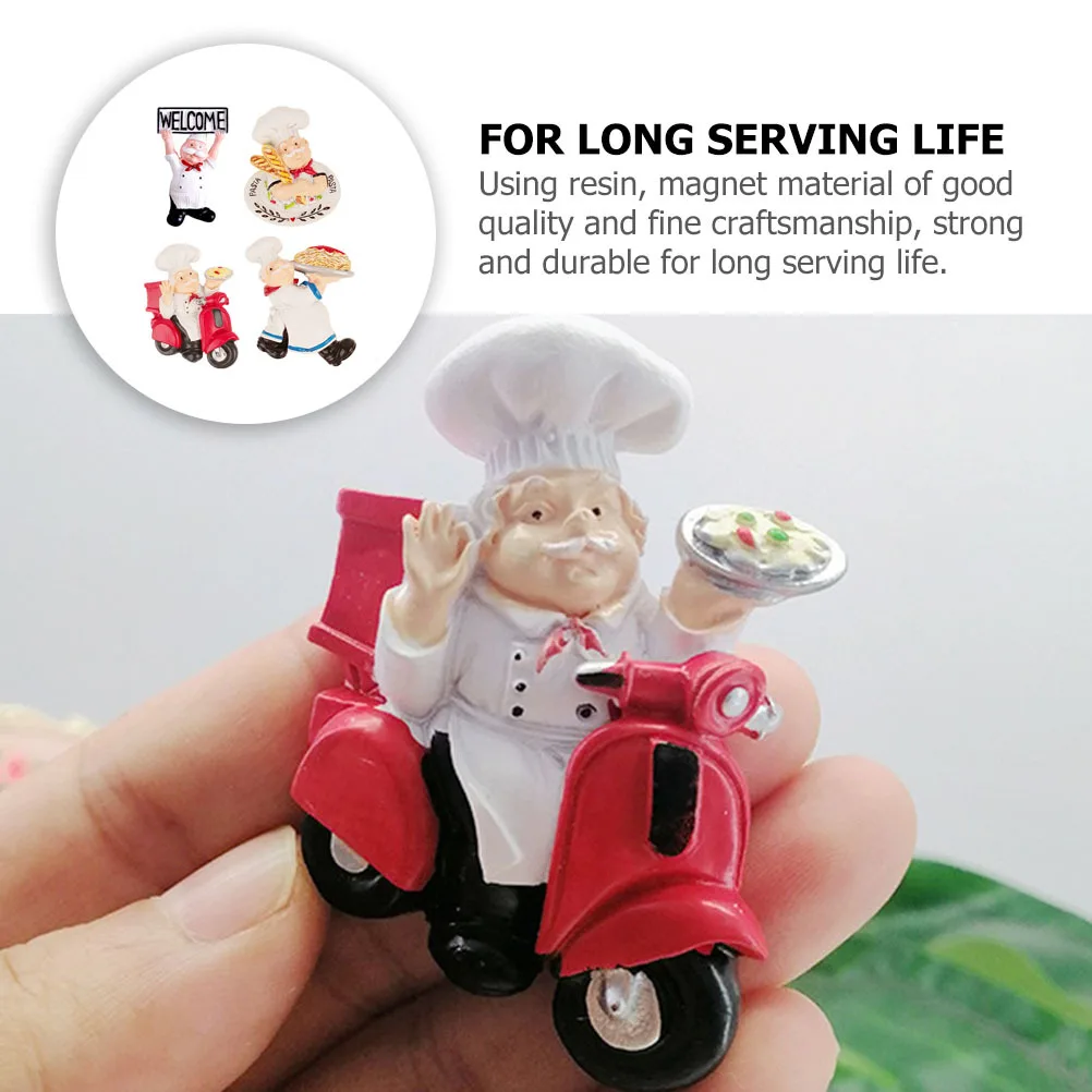 

4Pcs Fridge Magnets Resin Cartoon Chef Design Kitchen Decoration Memo Holder Refrigerator Magnet Sticker Creative Fridge Decal