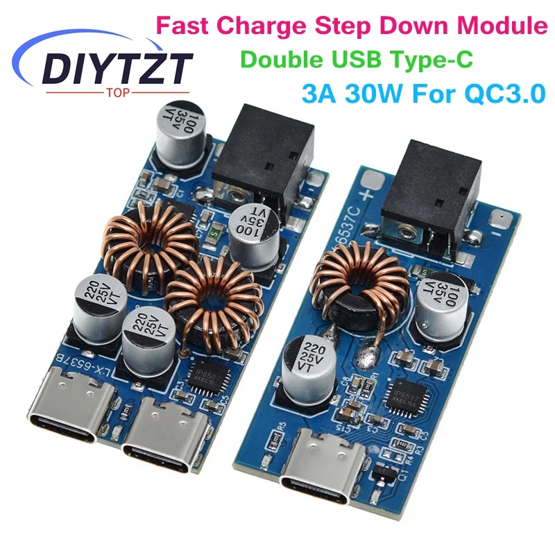 DIYTZT QC3.0 QC2.0 Double USB Type-C Mobile Phone Quick Charge Adapter DC7.1V-32V 3A 30W Step Down Module For Huawei SCP/FCP PD