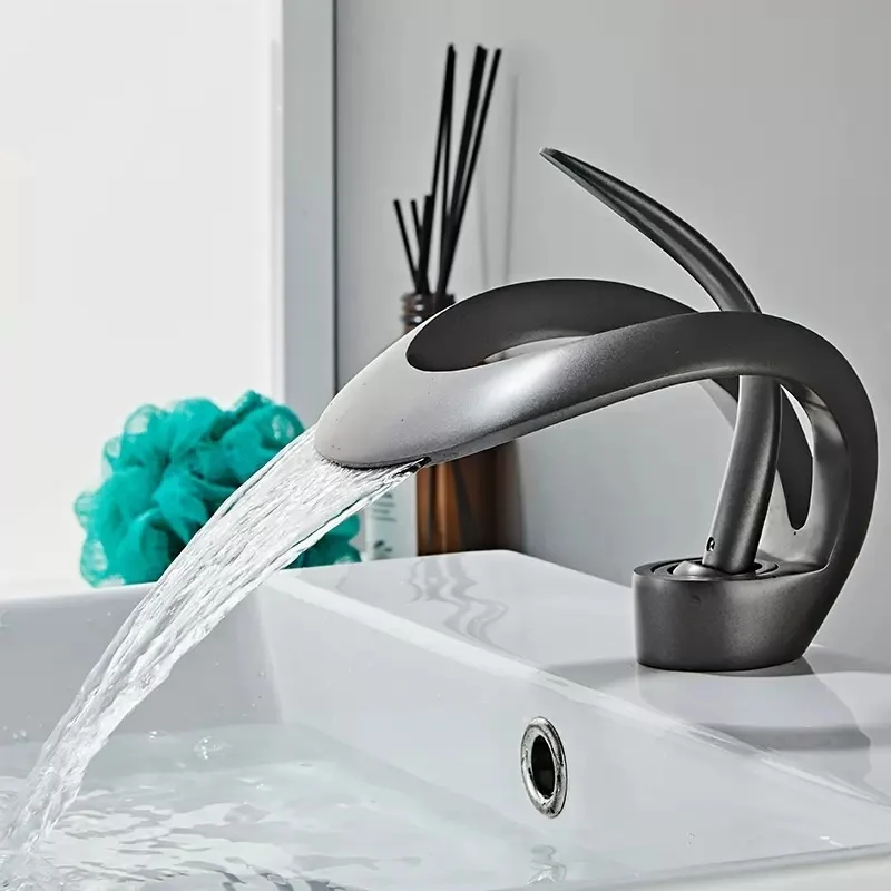 Waterfall Bathroom Basin Faucet Unique Design Brass Sink Mixer Tap Single Lever Hot Cold Wash Basin