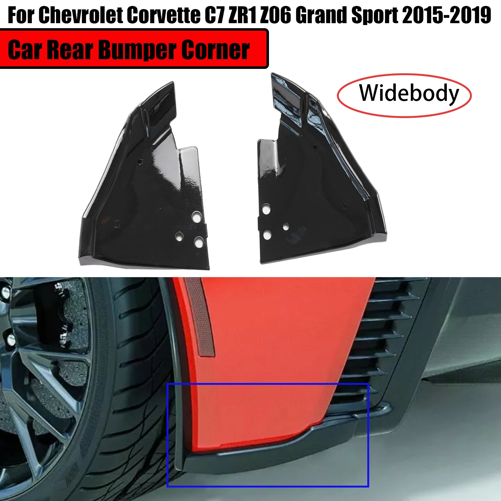 For Chevrolet Corvette C7 ZR1 Z06 Grand Sport 2015-2019 A Pair Car Rear Bumper Corner Diffusers Splitter Spoiler Glossy Black