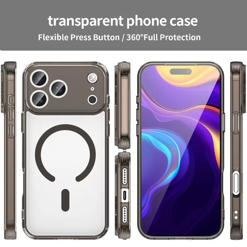 Luxury Raised Lens Frame Protection For Magsafe Phone Case For iPhone 18 Pro Max 17 16 15 Wireless Charging Simple Clear Cover