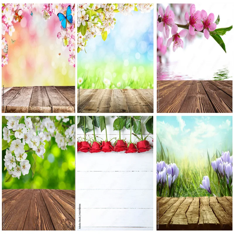 Art Fabric Photography Backdrops Props Flower Wood Planks Photo Studio Background HBB-08