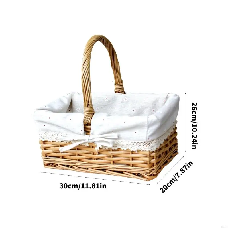 B2RF Canasta mimbre tejida a mano elegante para picnics, acampar y almacenamiento en hogar con agarre cómodo y forro