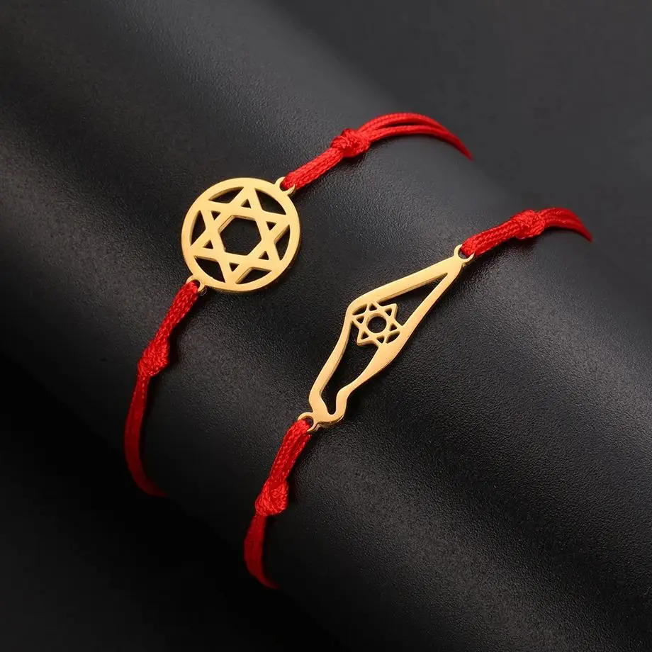 Dawapara Jewish Star of David Bracelet Hexagram and Map Charm Adjustable Rope Chain Women Bracelets Stainless Steel Jewelry