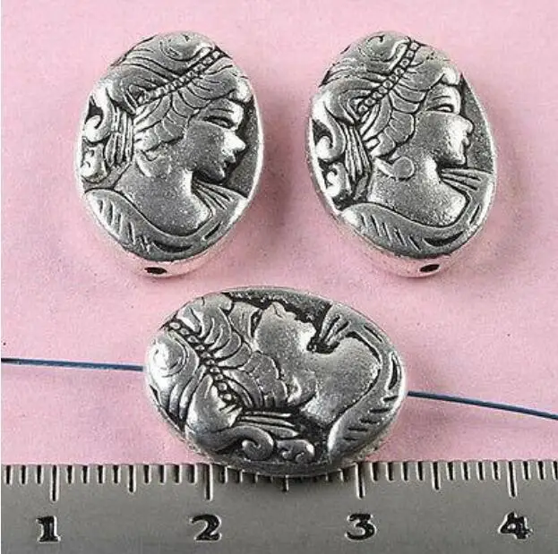 20pcs 13X9MM,hole:0.9mm Tibetan Silver tone lady head in oval spacer beads H0762