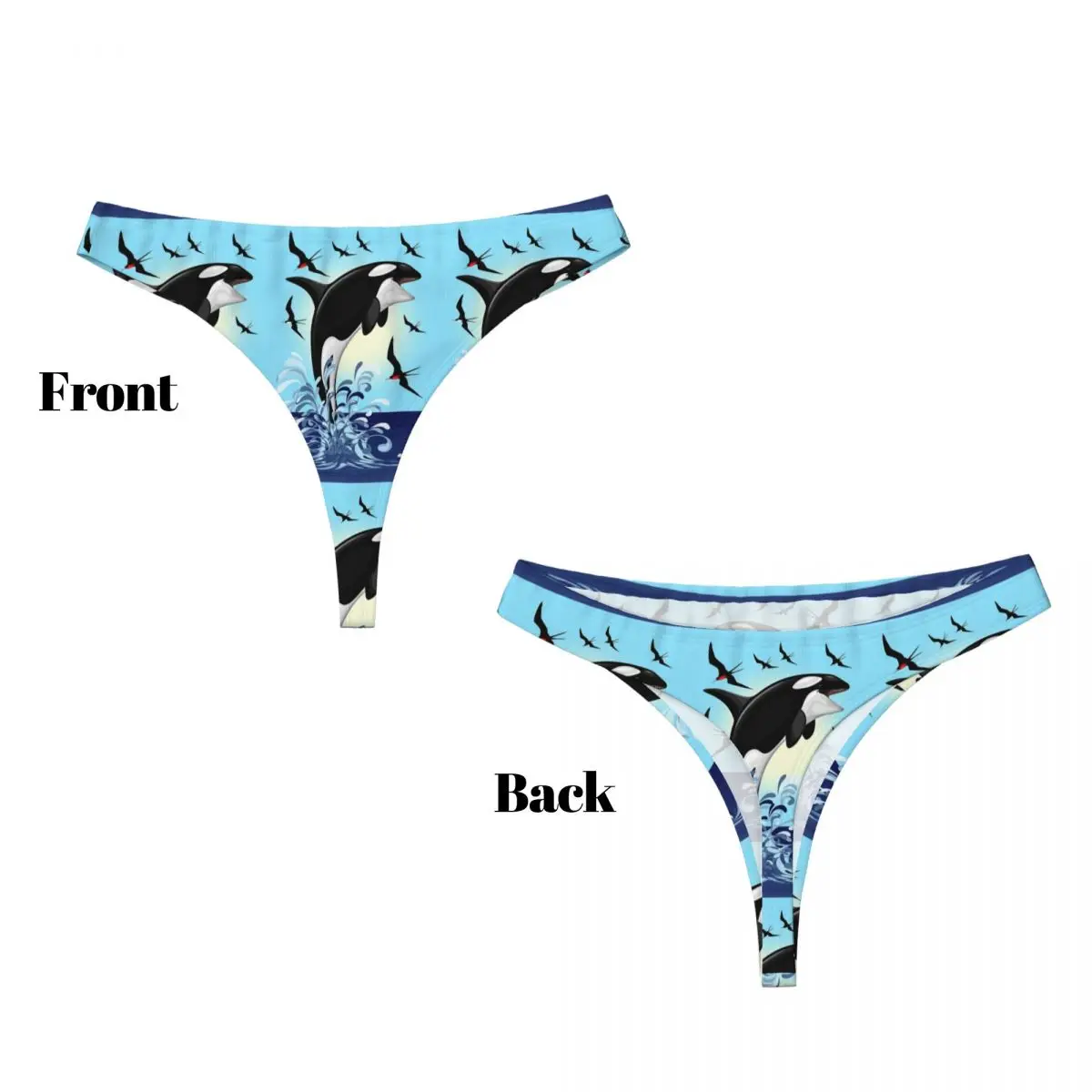 Custom Orca Killer Whale Jumping Out The Ocean G-string Panties Breathable Women Stretch Thongs Comfort Underwear