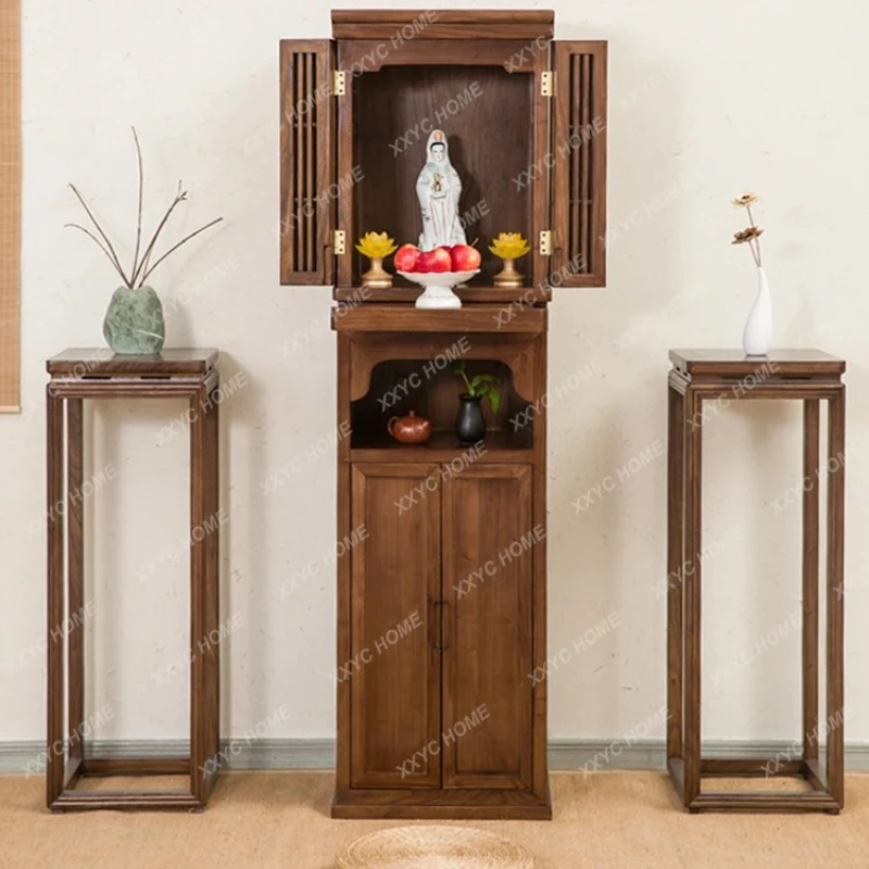X-S   Buddhist shrine New Chinese vertical cabinet Black walnut table Buddhist platform Modern wind Buddhist cabinet Solid HG