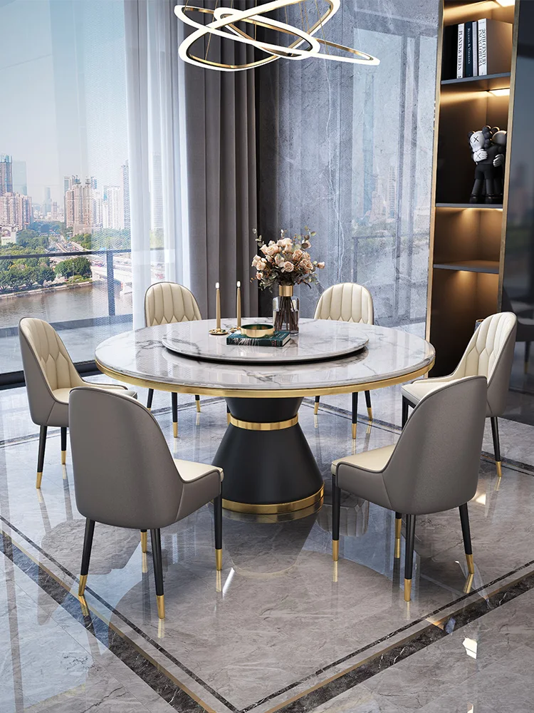 2022 new light luxury marble dining table large round table restaurant turntable golden round high-end dining table and chair co