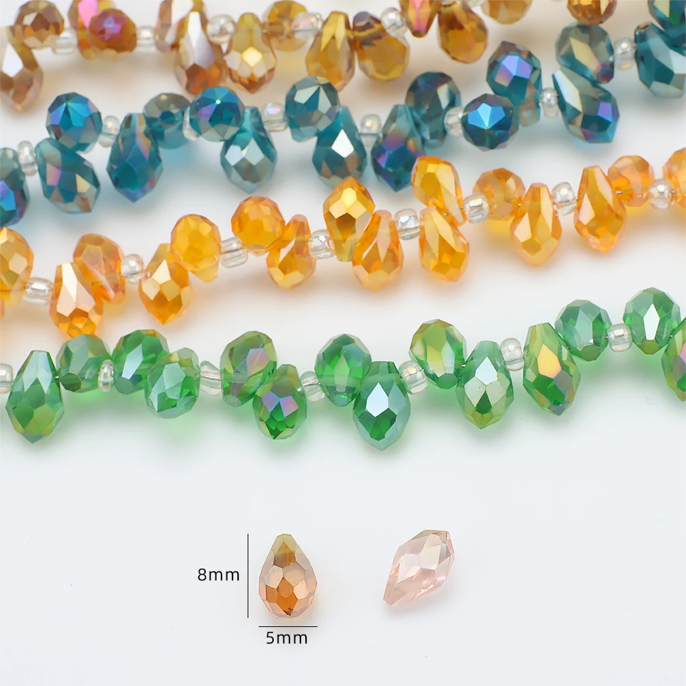 95Pcs/Lot 5x8mm Blue Side Hole Water Drop Crystal Glass Loose Beads Pear Shape DIY Jewelry Making Bracelets Necklaces Earrings