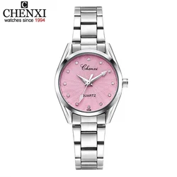 CHENXI Ladies Quartz Wristwatch Round Pink Rhinestone Dial Brand Female Waterproof Stainless Steel Watch Women Dress watches