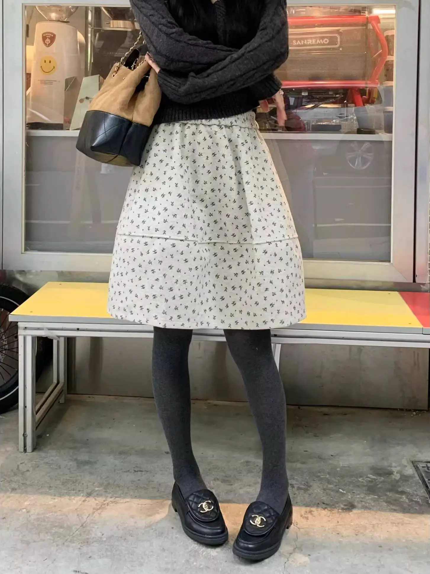 

Casual High Waist A-Line Skirt Women's Spring Autumn Winter New Style Floral Print Slimming Polyester Fiber Skirts