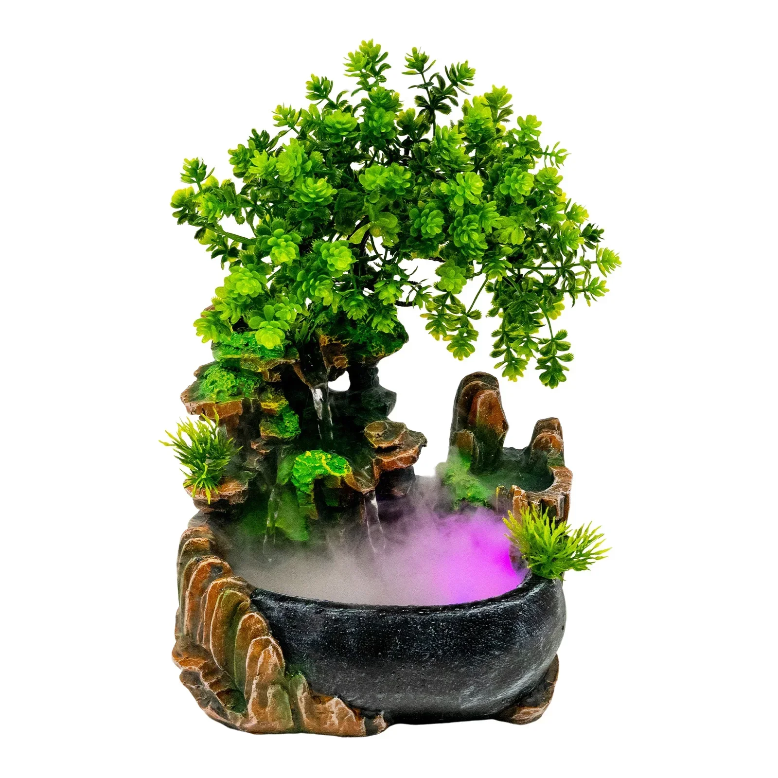 Indoor Rockery Table Mountain Waterfall Decoration Resin Fake Tree Rockery, Natural Desktop Fountain and Waterfall Decoration