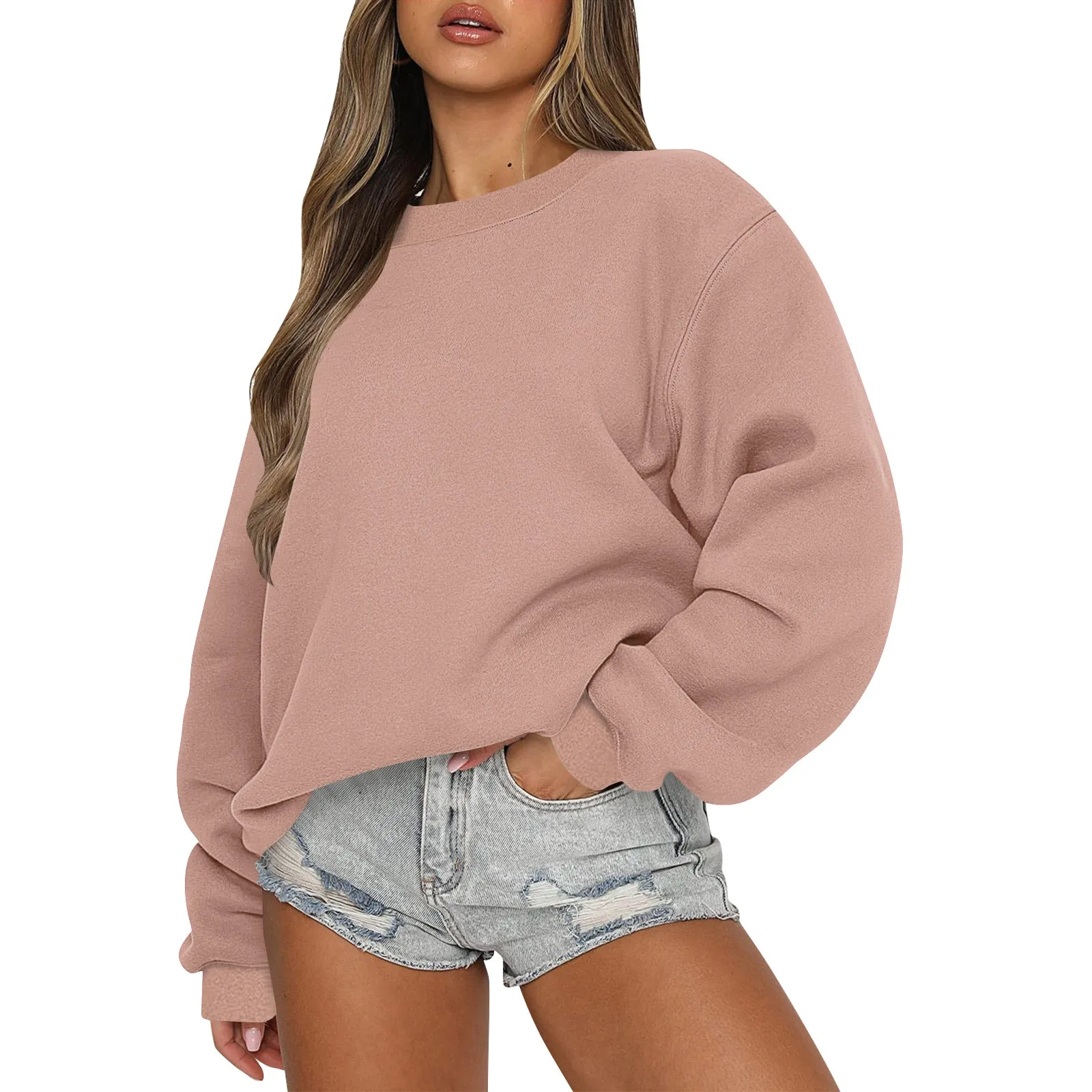 

Women Pink Autumn Winter Tops Women'S Long Sleeve Sweatshirt Casual Crewneck Sportswear 2023 Loose Fit Pollover Fleece Tops