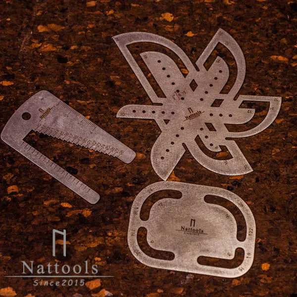 3pcs Leather Craft Belt End Corner Hole Position Pitch Gauge Measure Ruler Tool Set Sewing Stitching Carving Stamping Knife Awl