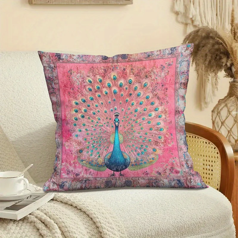 

1pc Peacock Pillowcase Double Sided Pink Blue Velvet Zipper Cushion Cover Washable Home Living Room Bedroom Decor No Insert