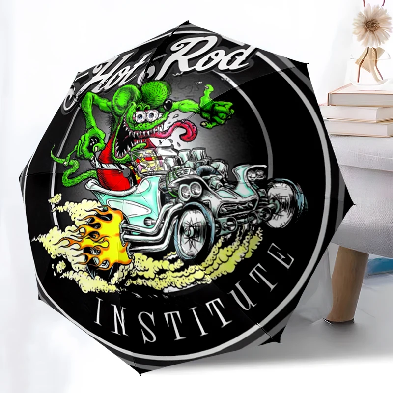 

1 шт., складной зонт в стиле ретро Funk Rat, модный дизайн с автоматическим открытием, 8 железных ребер, пластиковая ручка, складной солнцезащитный козырек, идеальный рождественский подарок