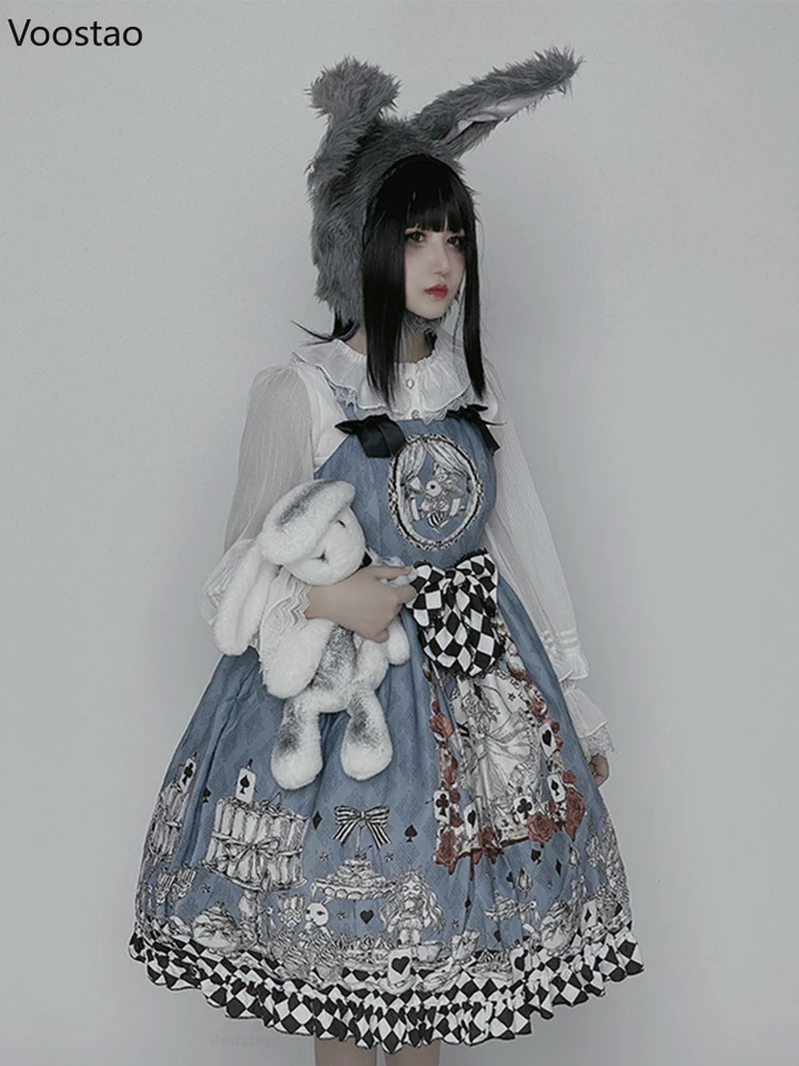 Vintage Gothic Lolita Style Slip Dress Women Harajuku Y2k
