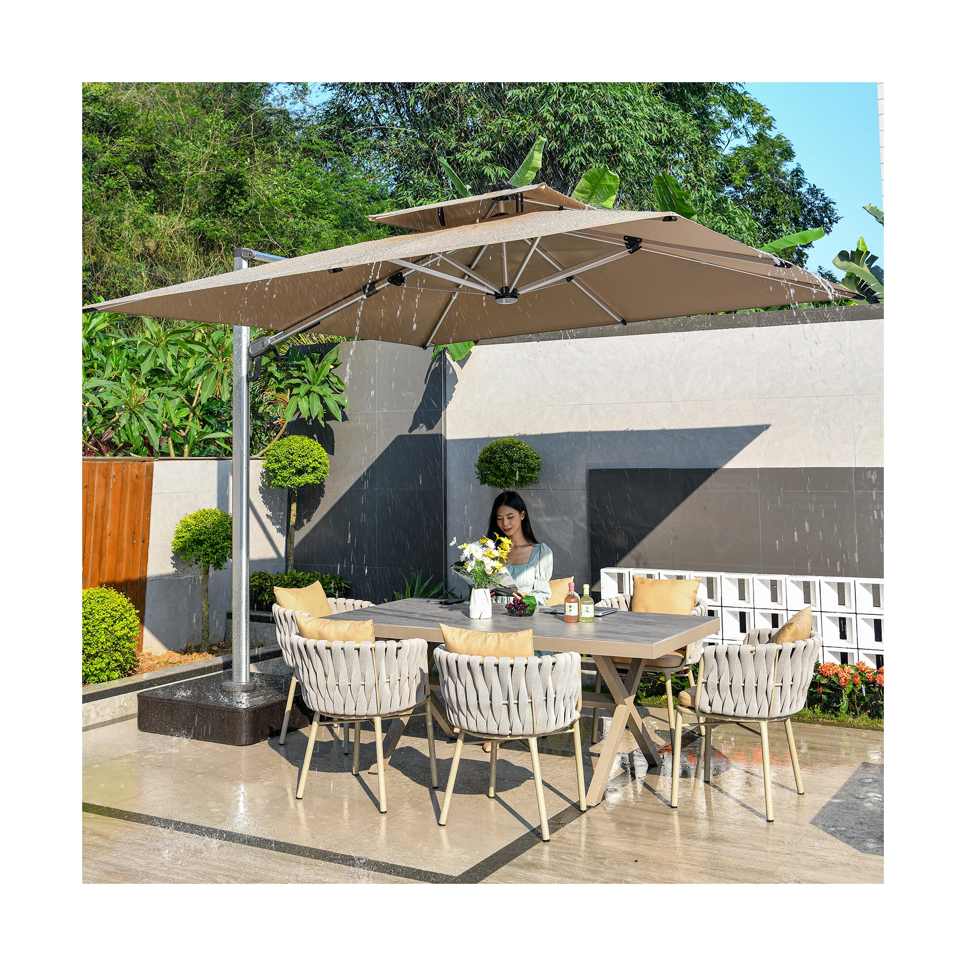 

Windproof Heavy Duty Stable 11*7CM Pole Yellow White Solar LED Light Umbrella Outdoor Garden Parasol Patio Sun Shade