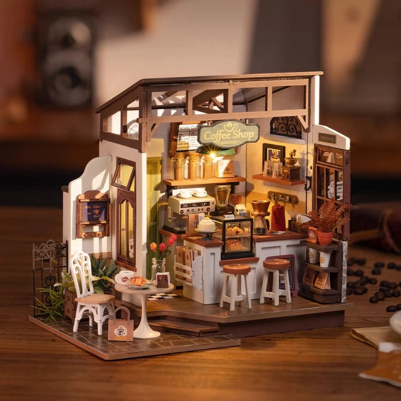 Mini maison café bricolage maison de poupée meubles miniatures en bois Kit personnalisé Puzzle 3D meilleure idée garçons filles cadeaux d'anniversaire