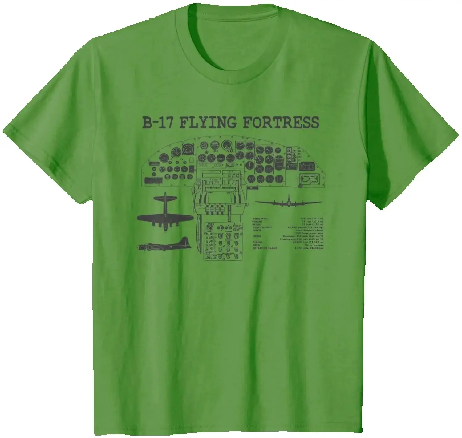 Retro B-17 Flying Fortress Bomber Spec Instrument Panel T-Shirt 100% Cotton O-Neck Short Sleeve Summer Casual Mens T-shirt
