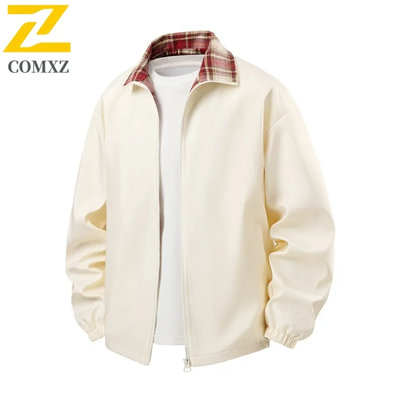 

COMXZ Windbreaker Plaid Baseball Men Women Vintage Workwear Coat Jackets Waterproof Windproof Loose Fit Outdoor Wear 2025