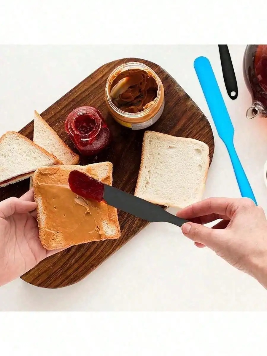 Silicone Jar Scraper Spatula, Heat Resistant Nonstick Rubber Spatula for Cake Cream Peanut Butter Batter Mixing, Long Handle Kit