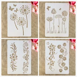 4Pcs A4 29cm Dandelion Flowers Lines DIY Layering Stencils Painting Scrapbook Coloring Embossing Album Decorative Template