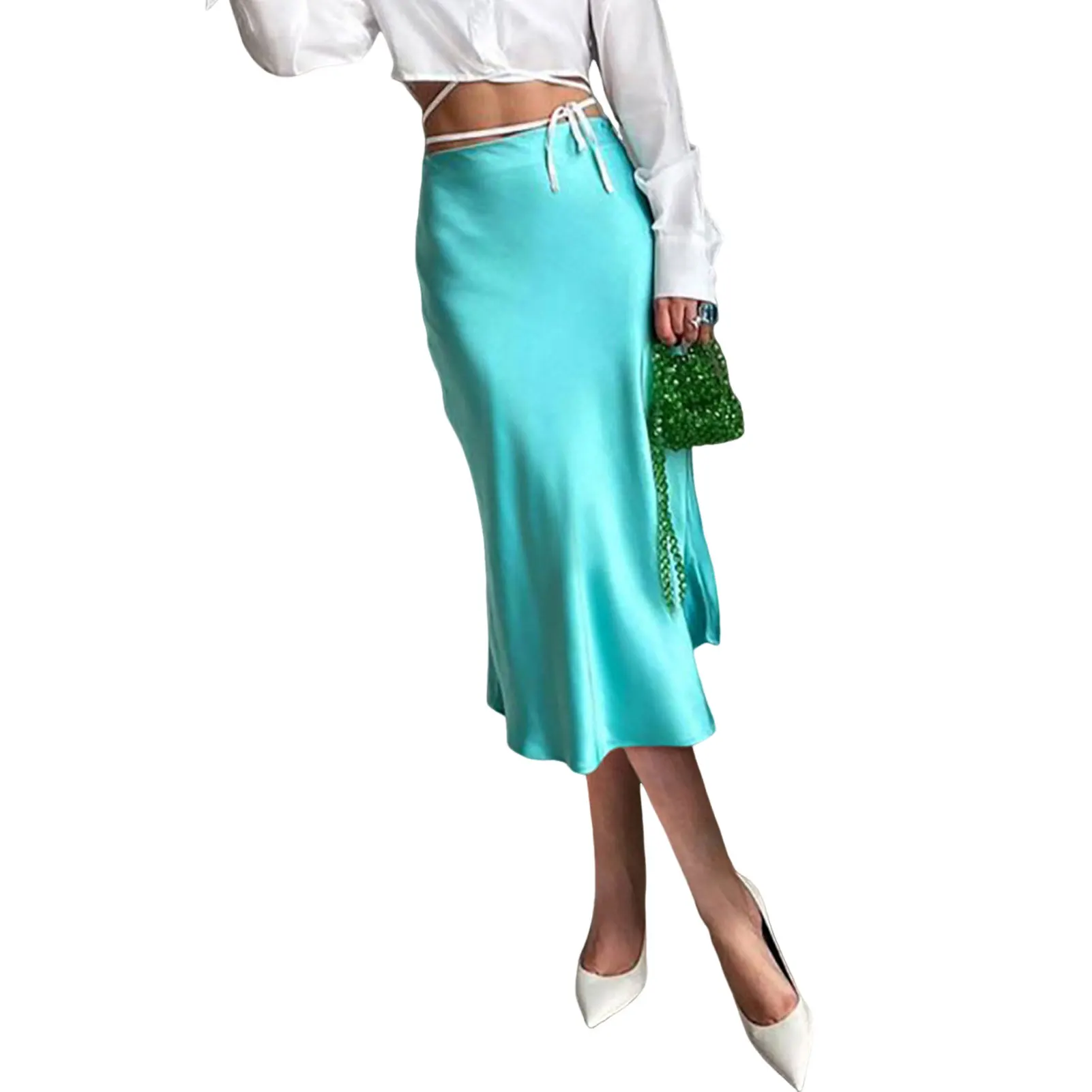 

Women High Waist Midi Skirt Skin-friendly Elegant Work Skirts with Solid Color for Women Nigh Out Benquet or Casual