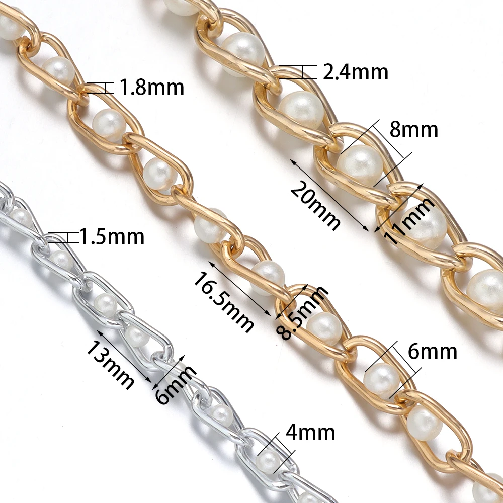 5 Yards/Roll Aluminum Pearl Chains Gold Silver Color Metal Wide Link Chain For Jewelry Making Necklace Bracelets Clothing Bag