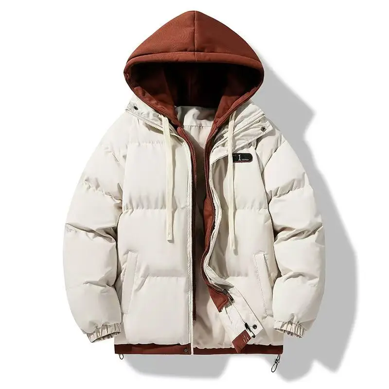 Hooded padded jacket, men's winter thickened warm casual all-in-one bread suit, high quality fake two youth down padded jacket