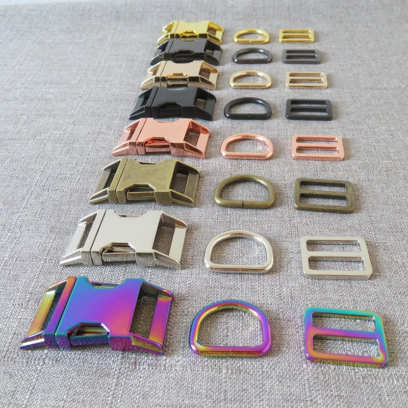 100 Sets/Lot 25mm Wholesale Dog Collar Harness Hardware Metal Buckle D Ring Belt Adjuster Sliders For Big Dogs Sewing Accessory