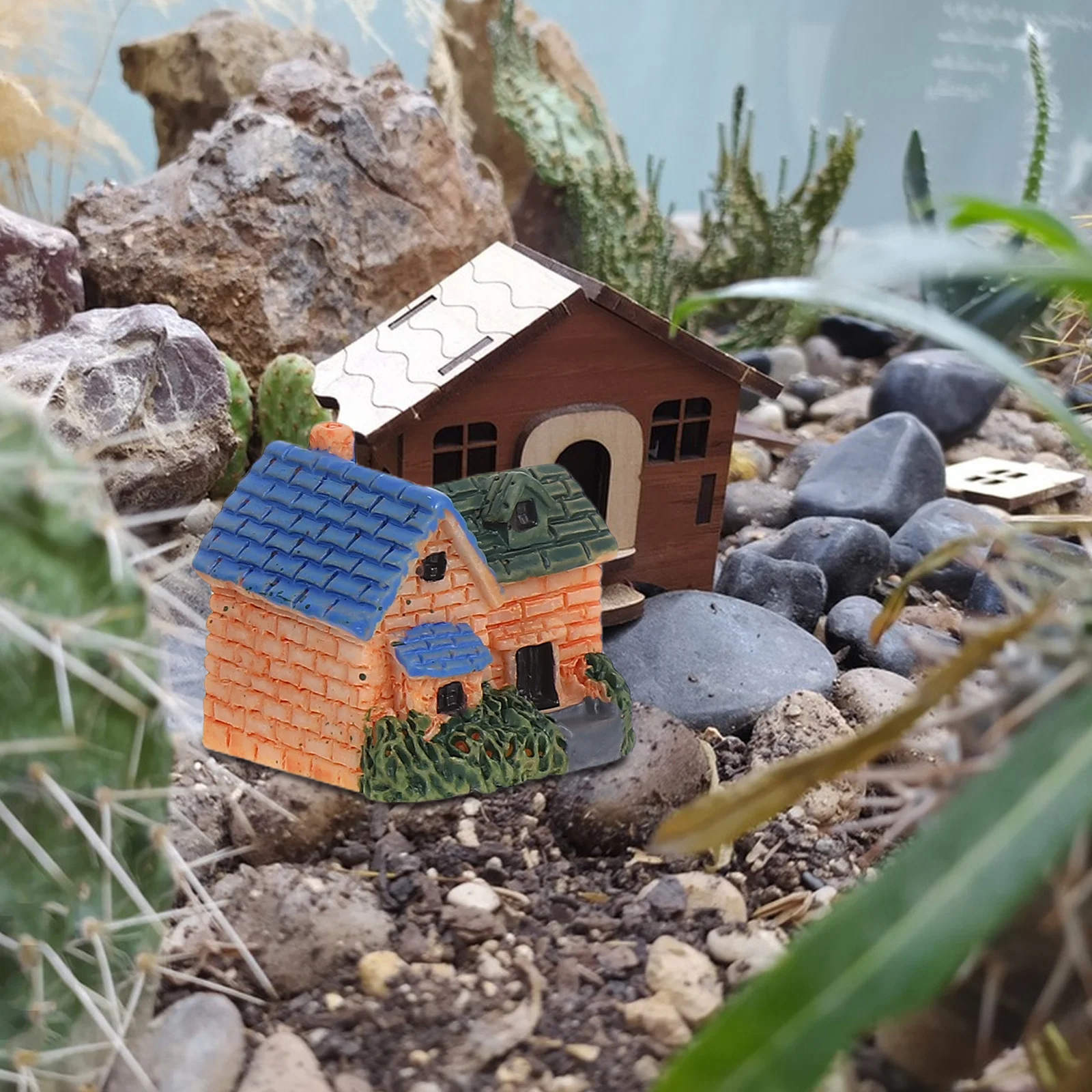Adorno de cabaña de resina en miniatura de 4 Uds.: Villa micropaisaje para decoración de bonsái de jardín de hadas, accesorios de plantación suculenta,