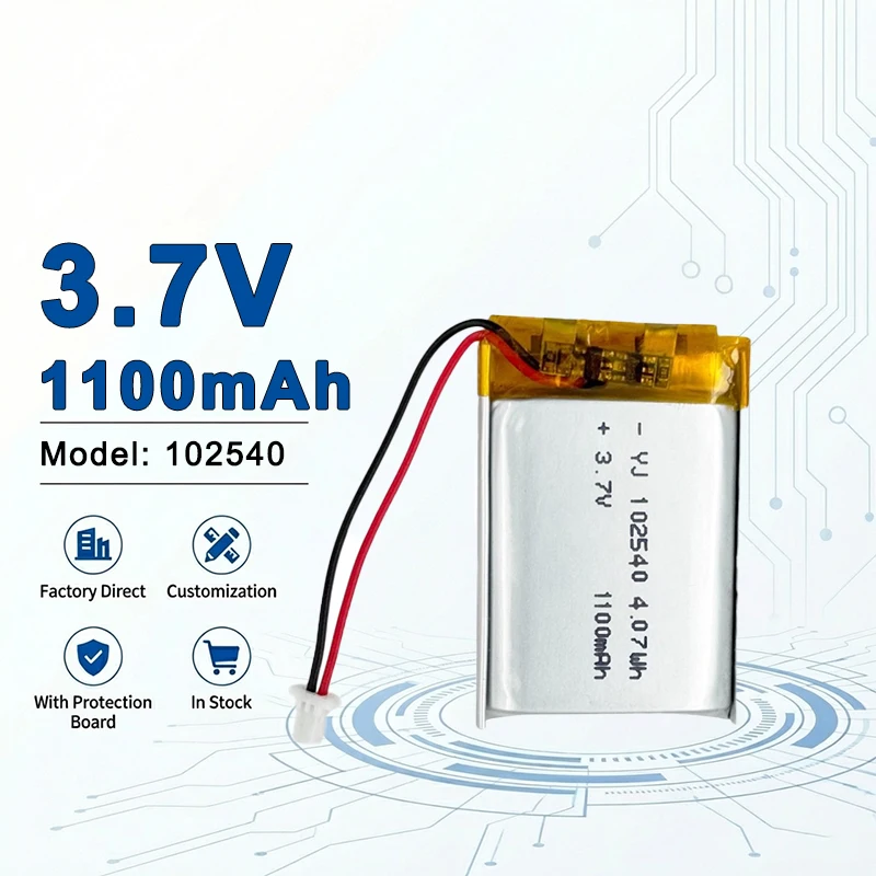 102540 3.7V 1100mAh High Capacity Rechargeable LiPo Battery for Consumer Electronics 103048 103450 302025 302030 351423 401525