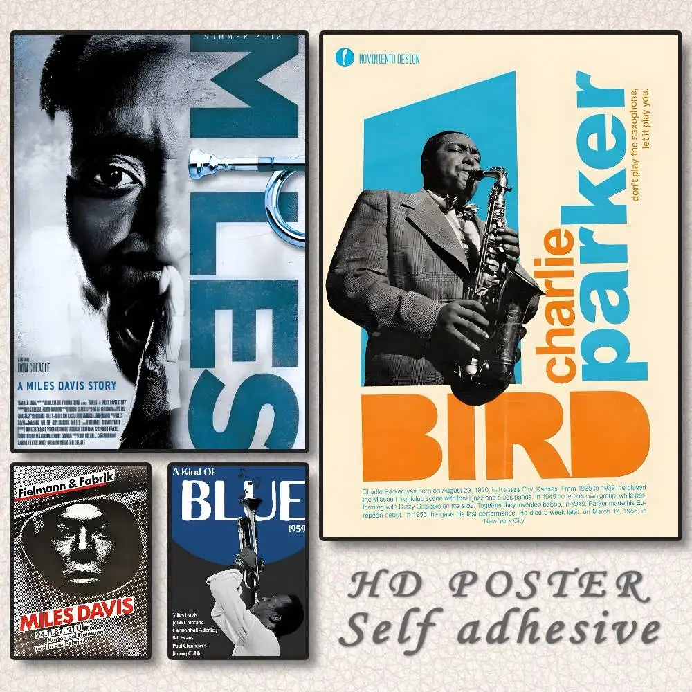 Póster de músico de Jazz M-Miles Davis, arte autoadhesivo, pegatina de papel impermeable, decoración de pared de habitación, cafetería, Bar y dormitorio