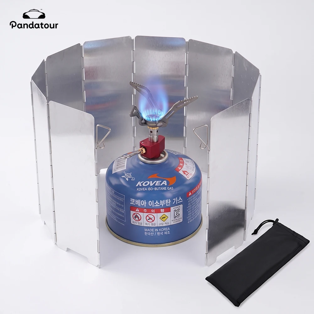 Pandatour Outdoor Folding Windshield for Cassette Gas Stove Aluminuml Camping Windproof Cover Portable Camping Stove Heat Boost