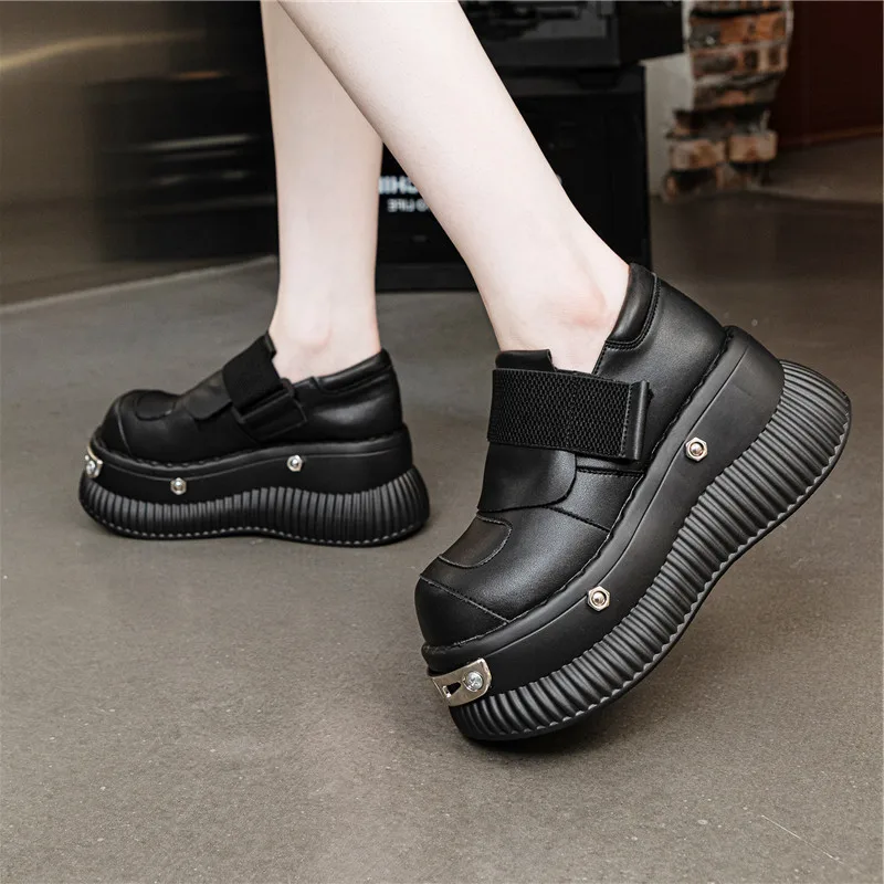 Custom Casual Platform Leather Shoes Niche Subculture Spice Girl Thick Sole Big Head Sweet Cool White Metal Deep Mouth