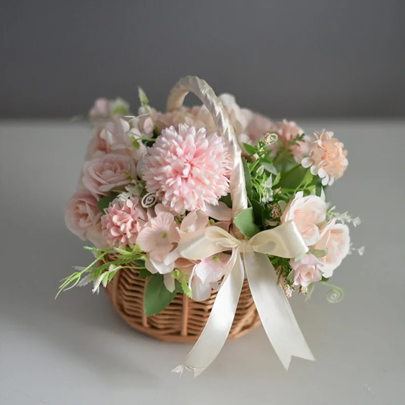 Cesta de flores de boda para dama de honor, accesorios de boda tejidos a mano, Vintage