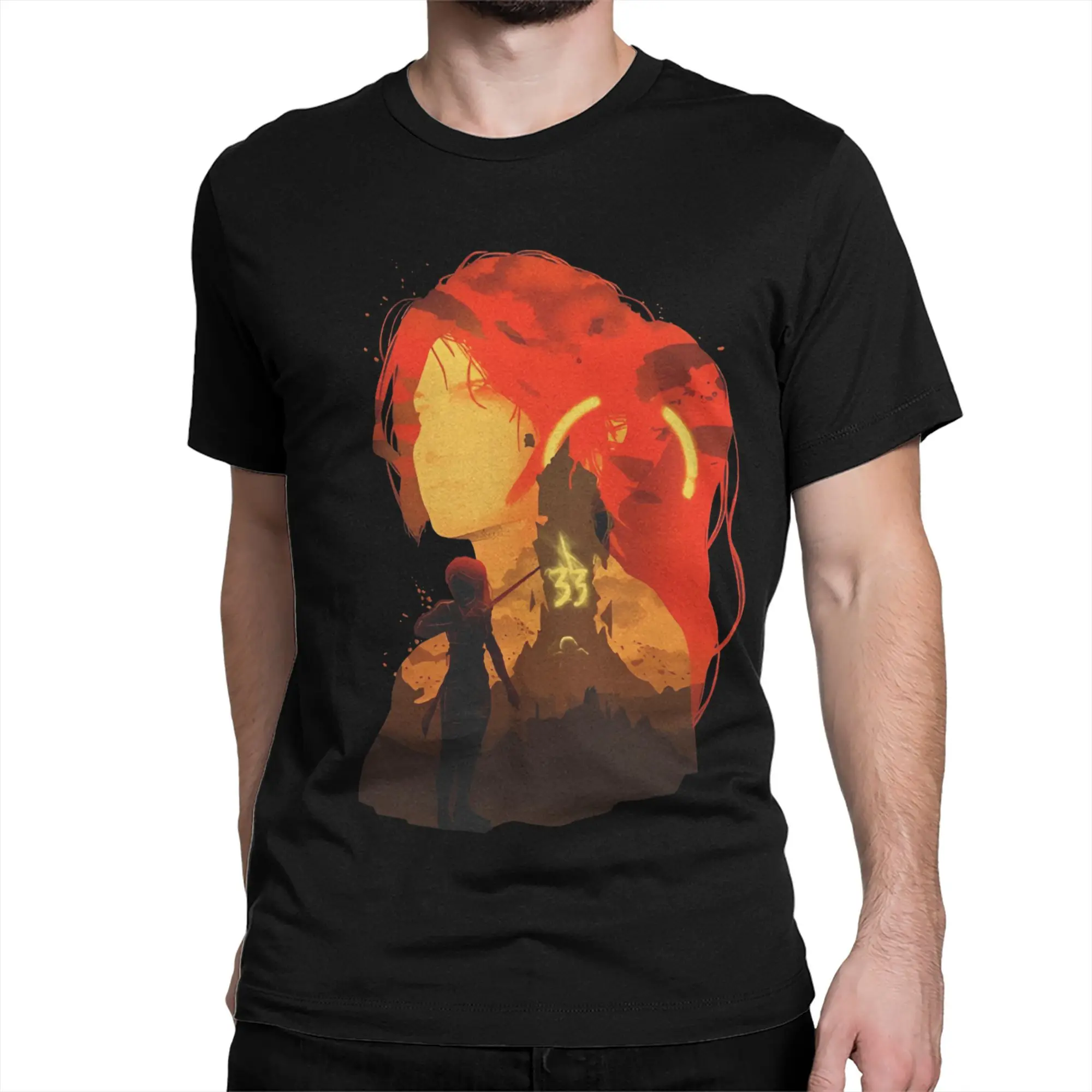 Clair Obscur Expedition 33  T-Shirt for Men Funny Game Awesome  Cotton Tee Shirt Round Neck Short Sleeve T Shirt Summer Clothes