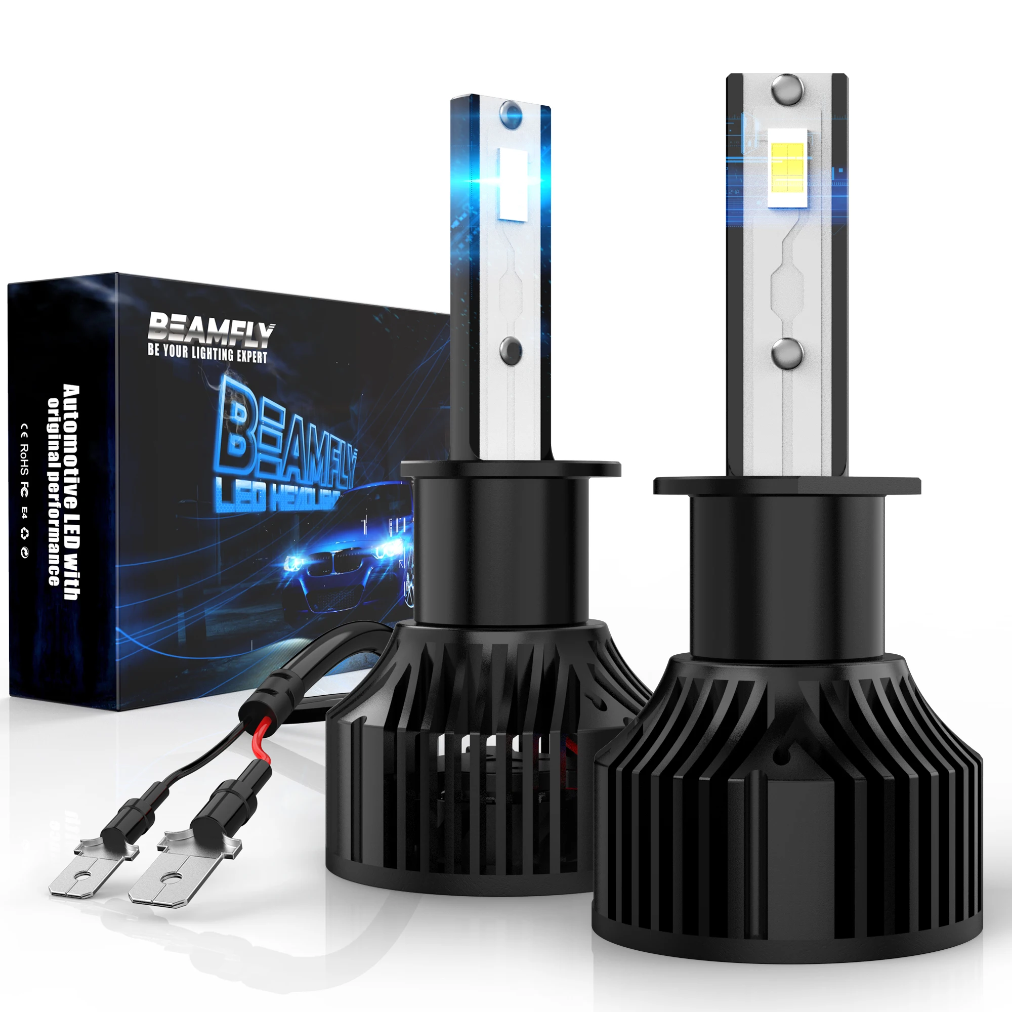 BEAMFLY H1 Led Headlight Bulb High Power CSP 16000LM 6000k Long Life Version H7 LED Focus Automobile Lamp, 700% Brightness Boost