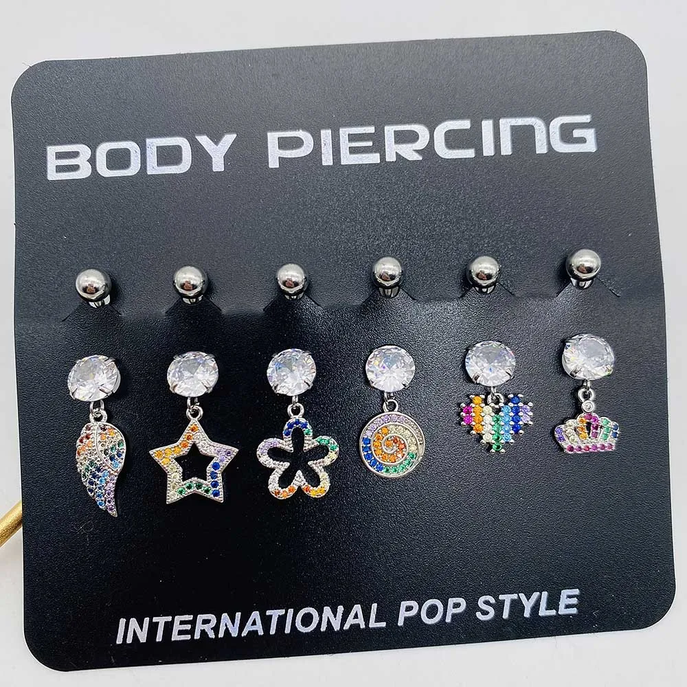 1Pc Stainless Steel Belly Button Ring Color Zircon Belly Ring Sexy Women Star Flower Love Crown Body  Piercing Jewelry Ombligo