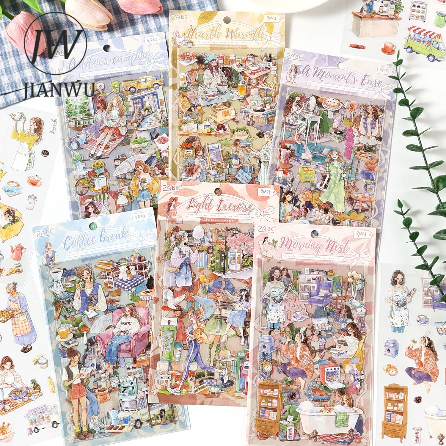 JIANWU Fun Time Collection Series Vintage Character Landscape Material Collage Scrapbook PET Sticker Creative Journal Stationery
